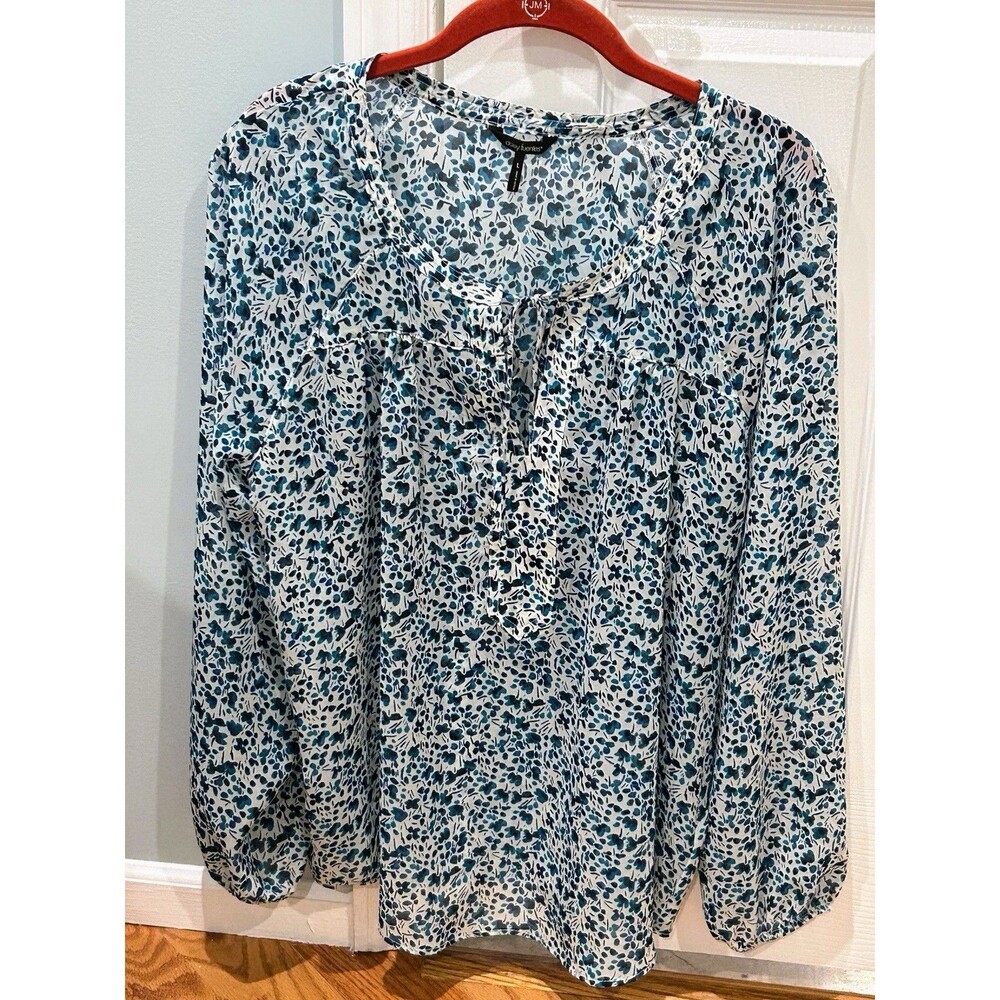 Daisy Fuentes Women's Semi Sheer Blue Print Blouse Size L